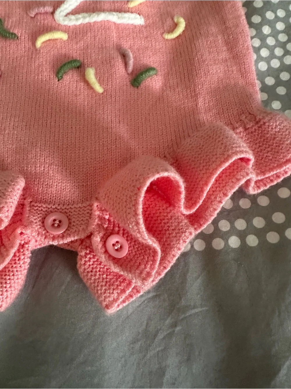 Pink Knit Baby Romper with '1/2' Embroidery